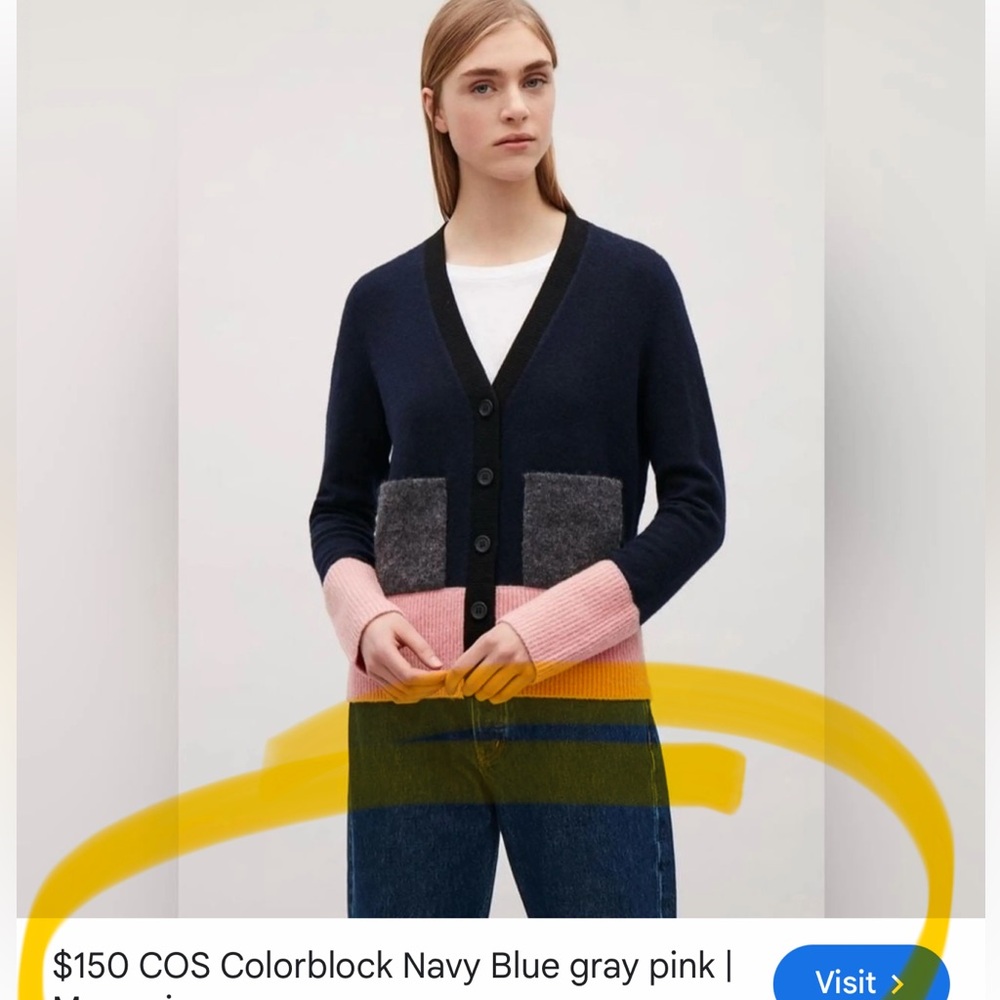 COS Navy and Pink Women's Cardigan - Casual - Wool - Size L - Picture 2 of 9